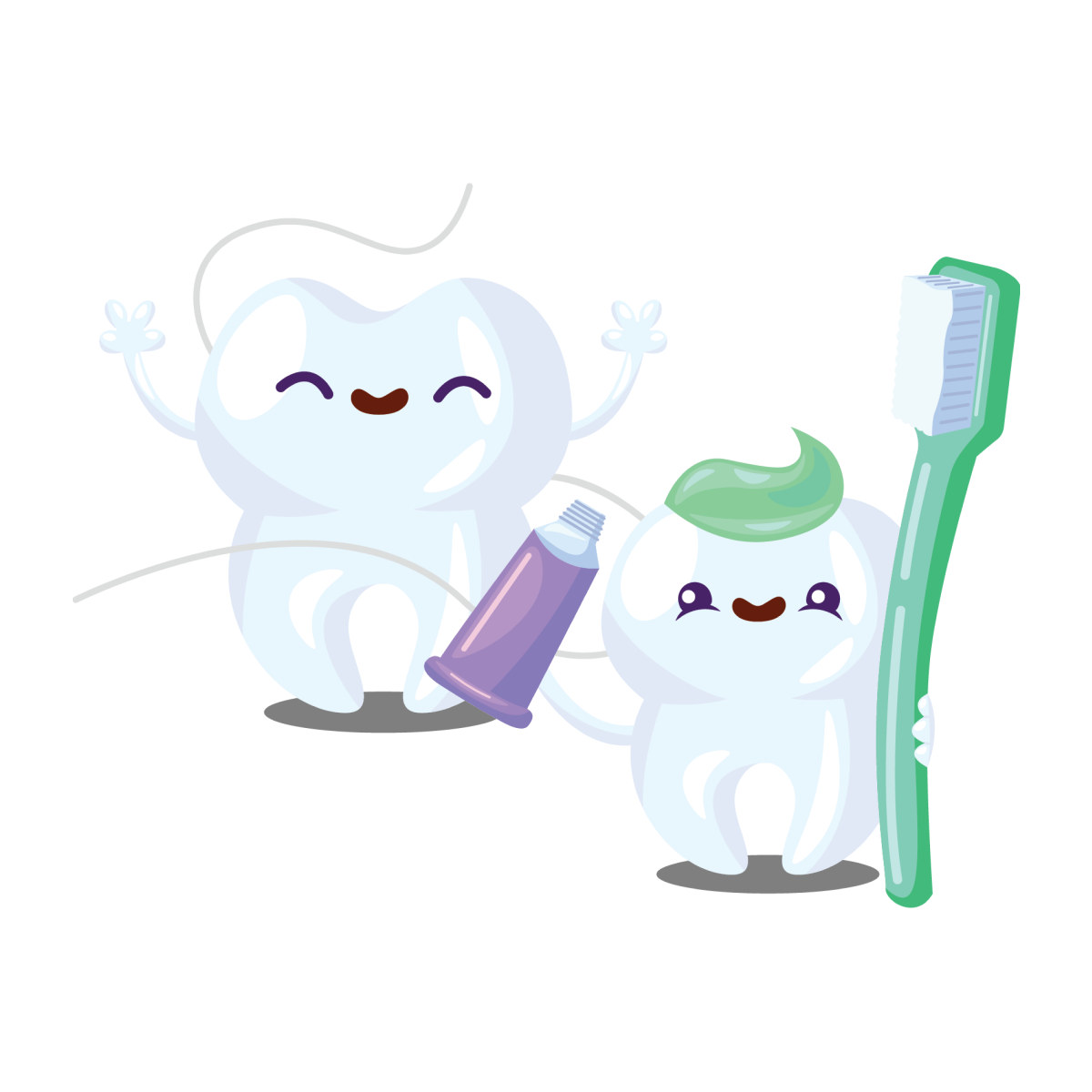 Animated teeth dancing with toothbrush and toothpaste